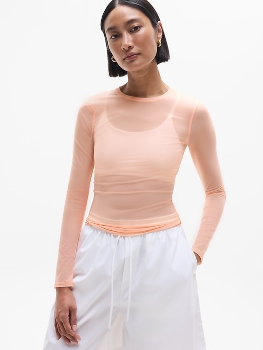 Athleta Apero Mesh Top Long Sleeve Sheer peach Athletic Performance size Small